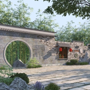中式景墙3D模型下载